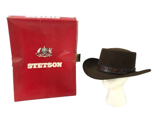 Stetson Revenger 3X Beaver Cowboy Hat With Tooled Leather Band, Original Box - #S19-2