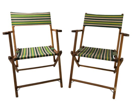 Mid-Century Modern Folding Wood Outdoor Chairs By Telescope (Made In USA) - #BR