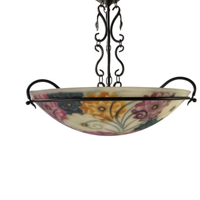Wrought Iron Reverse Hand Painted Floral Chandelier - #S6-5