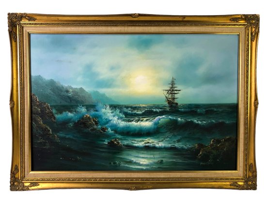 Old Master Style Maritime Ship Oil On Canvas Painting, Signed - #BR