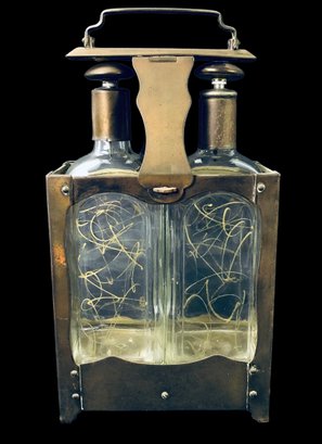 Mid-Century Brass Double Glass Liquor Decanter Set - #S7-2