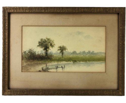 Country Landscape Watercolor Painting, Signed H. Mente - #A2