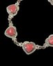 Sterling Silver Bracelet With Enameled Coral Colored Hearts - #JC