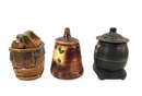 Vintage McCoy Cookie Jars: Butter Churn, Wishing Well & Pot Belly Stove - #S10-1