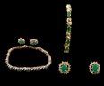 14K Gold Natural Emerald & Diamond Bracelet And Earring Set - #JC