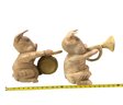 Hand Carved Wood Drummer & Trumpeter Pig Statues - #S7-5