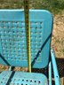 Mid-Century Blue Metal Basketweave Outdoor Rocking Chair - #BOB