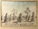 Signed Edward Barnard Lintott Corn Field Landscape Ink & Watercolor On Paper - #A11