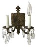 Pair Of Electrified Brass Wall Sconces With Pendalogues (Made In Spain) - #S9-1