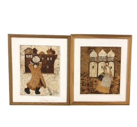 Pair Of Signed Russian Moscow Cityscape Paintings On Birch Bark - #BW-A8