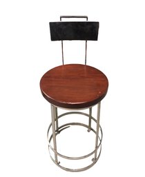 Art Deco Chrome & Wood Swivel Bar Stool - #S9-F