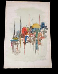 Signed Middle Eastern Cityscape Watercolor Painting - #S12-4