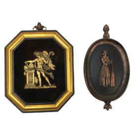 Vintage Wall Plaques, Male Angel & Butter Churner - #S12-5
