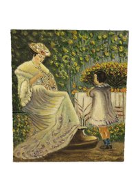 Impressionist Oil On Canvas Painting, Mother & Child In The Garden - #BW-A6