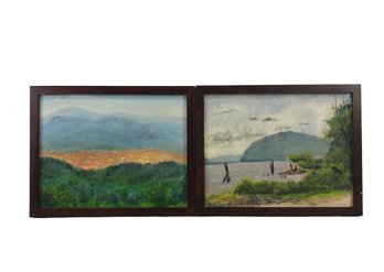 Lakeside & Mountain Landscape Oil On Board Paintings - #S3-2