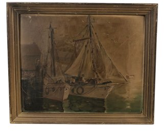 Signed R. Colquhoun Boat Harbor Landscape Oil On Board - #BW-A4