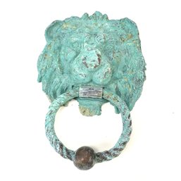 Patinated Lion Head Door Knocker, Possibly Bronze Or Brass - #S9-4