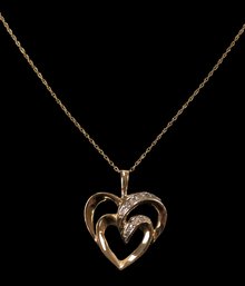 10K Gold Heart Pendant Necklace With 10 Small Natural Diamonds - #JC