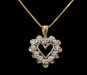 10K Yellow Gold & Diamond Heart Pendant Necklace - #JC