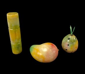 Carved Alabaster Bamboo, Mango & Pineapple - #S14-2