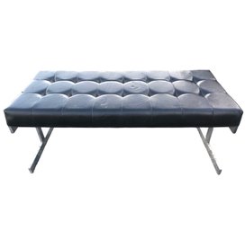 Milo Baughman Style Tri-Mark Designs Chrome & Black Vinyl Tufted Bench - #BR