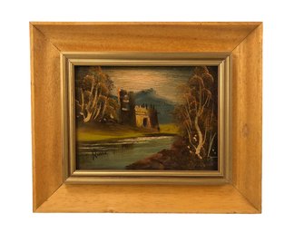 Signed Oil On Board Painting, Castle Ruins - #BW-A9
