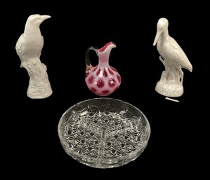 KPM Berlin Porcelain Bird Statues, Fenton Cranberry Coin Dot Pitcher & More - #S15-3