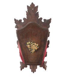 19th Century Victorian Velvet & Carved Wood Wall Pocket - #S11-2