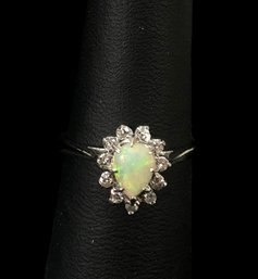 14K White Gold Opal & Diamond Ring, Size 7 - #JC