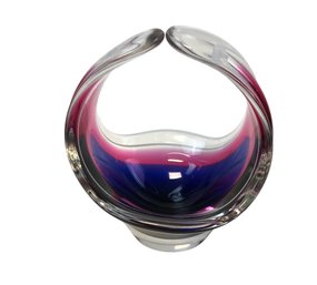 Signed Flygsfors Art Glass Basket - #S8-2