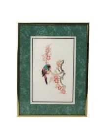 Framed Japanese Kirie Paper Art, Songbird & Cherry Blossom - #RBW-F
