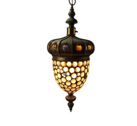 Vintage Italian Jeweled Brass Pendant Light, WORKS - #S10-2