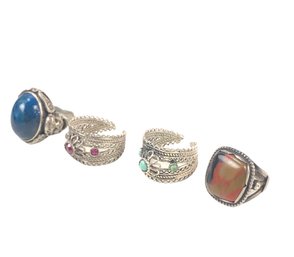 Handmade Sterling Silver Rings, Possibly Agate, Persian Turquoise & Ruby Or Red Quartz - #JC