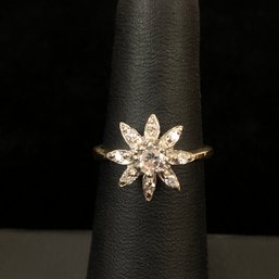 14K Gold Diamond Flower Ring, Size 5-3/4 To 6 - #JC