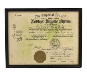 1935 Imperial Council Ancient Arabic Order Nobles Mystic Shrine Member Certificate - #BW-A6