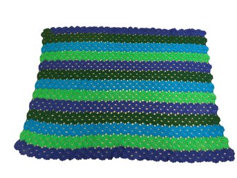 Blue & Green Stripe Afghan Blanket - #S23-3