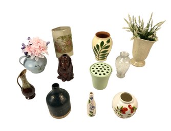 Collection Of Vintage Vases: Dalton Drip Glaze, USA Pottery, Toyo, Flower Frog & More - #S17-3