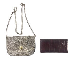 Pratten Genuine Eel Skin Wallet & Anthropologie Leather And Calf Hair Handbag - #S1-2