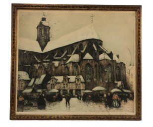 Signed Julien Celos European Village Hand Colored Etching - #RBW-F