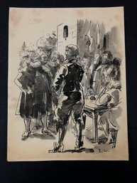 Ink & Gouache Book Illustration, Signed E.W. - #S11-5