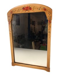 Vintage Wood Framed Wall Mirror With Hand Painted Floral Border - #SW-F