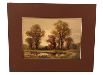Signed Charles Hopkins Country Landscape Watercolor Painting - #S11-4