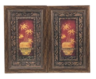 Pair Of Framed Asian Wall Art Plaques - #S1-F