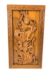 Thai Deities Carved Wood Panel, Wall Mount - #BW-A7