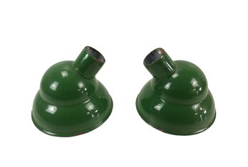 Vintage Green Enameled Industrial Angled Light Shades - #S9-1