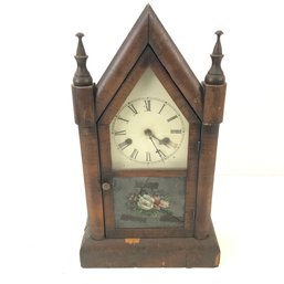 Antique Steeple Clock With Reverse Floral Painting - #S10-4
