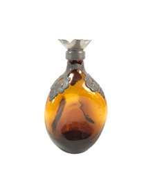 Orange Glass & Pewter Danish Decanter (No Stopper) - #S6-3