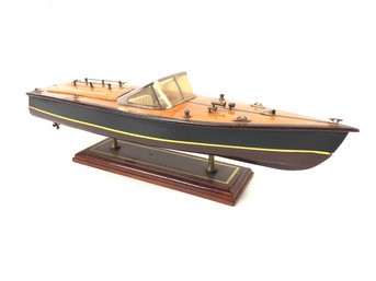 Vintage Chris Craft Style Wooden Model Speedboat With Stand - #S8-2