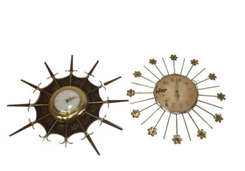 Vintage Mid-Century Robert Shaw & United Sunburst Wall Clocks - #S14-4