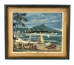 Oahu, Hawaii Landscape Oil On Board Painting, Signed - #S12-5